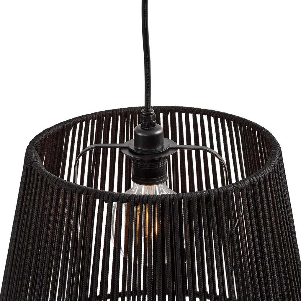 Buiten hanglamp zwart met zwarte kap van touw 3-lichts IP44 - Cava JaylaJapandi Minimalistisch E27 IP44 Buitenverlichting rond