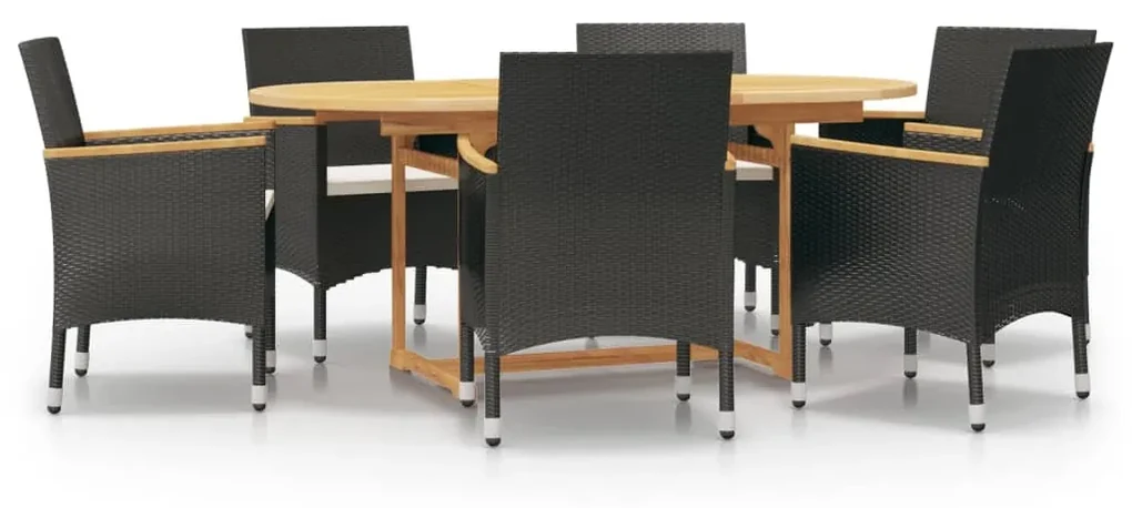 vidaXL 7-delige Tuinset met kussens zwart
