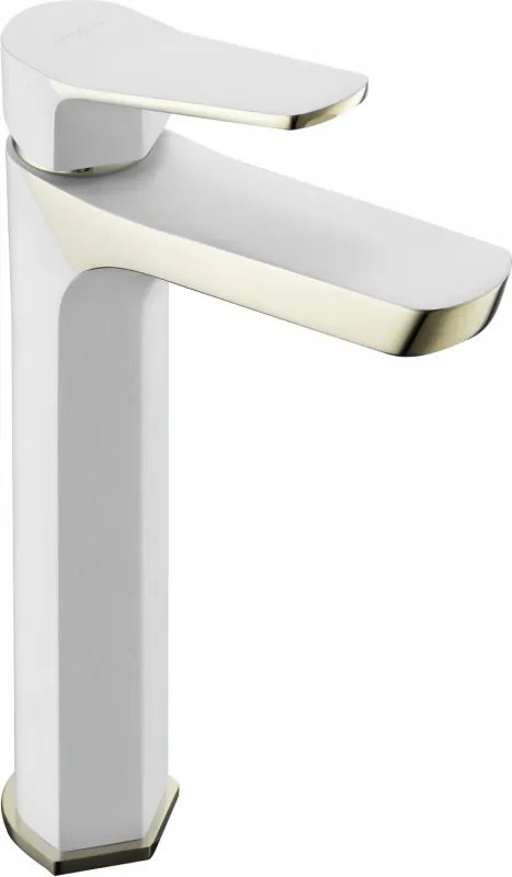 Mexen Lerma hoge wastafelkraan, wit/goud - 74310-25