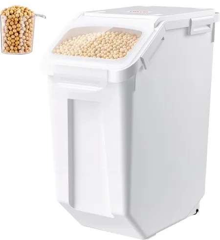 VEVOR Rijstcontainer 20 L Dierenvoercontainer gemaakt van PP-kunststof, stapelbaar, voor granen, rijst (14 kg), muesli en meel (10 kg), luchtdicht deksel, dubbele afdichtingsring, kijkvenster en maatbeker.