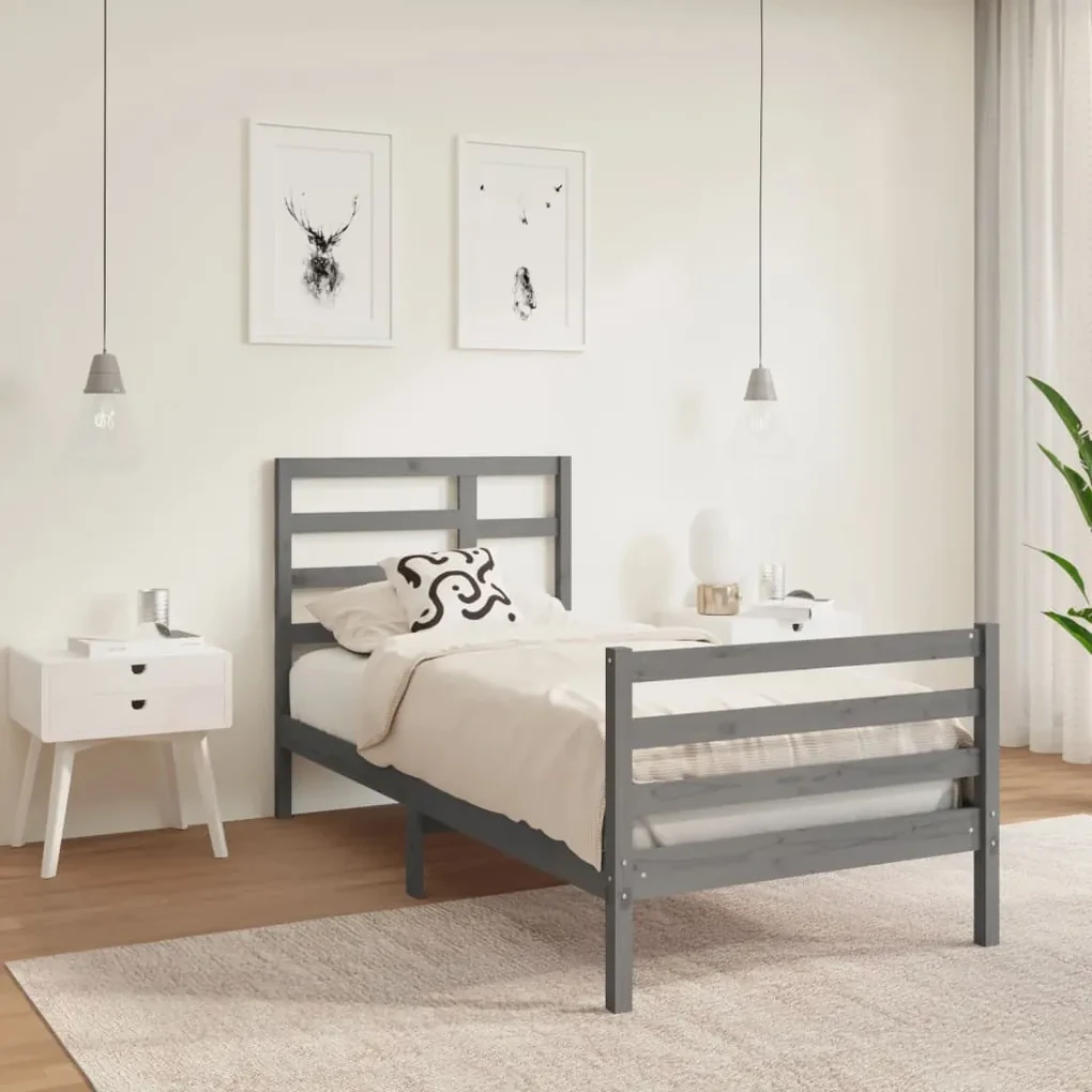 vidaXL Bedframe massief hout grijs 75x190 cm 2FT6 Small Single