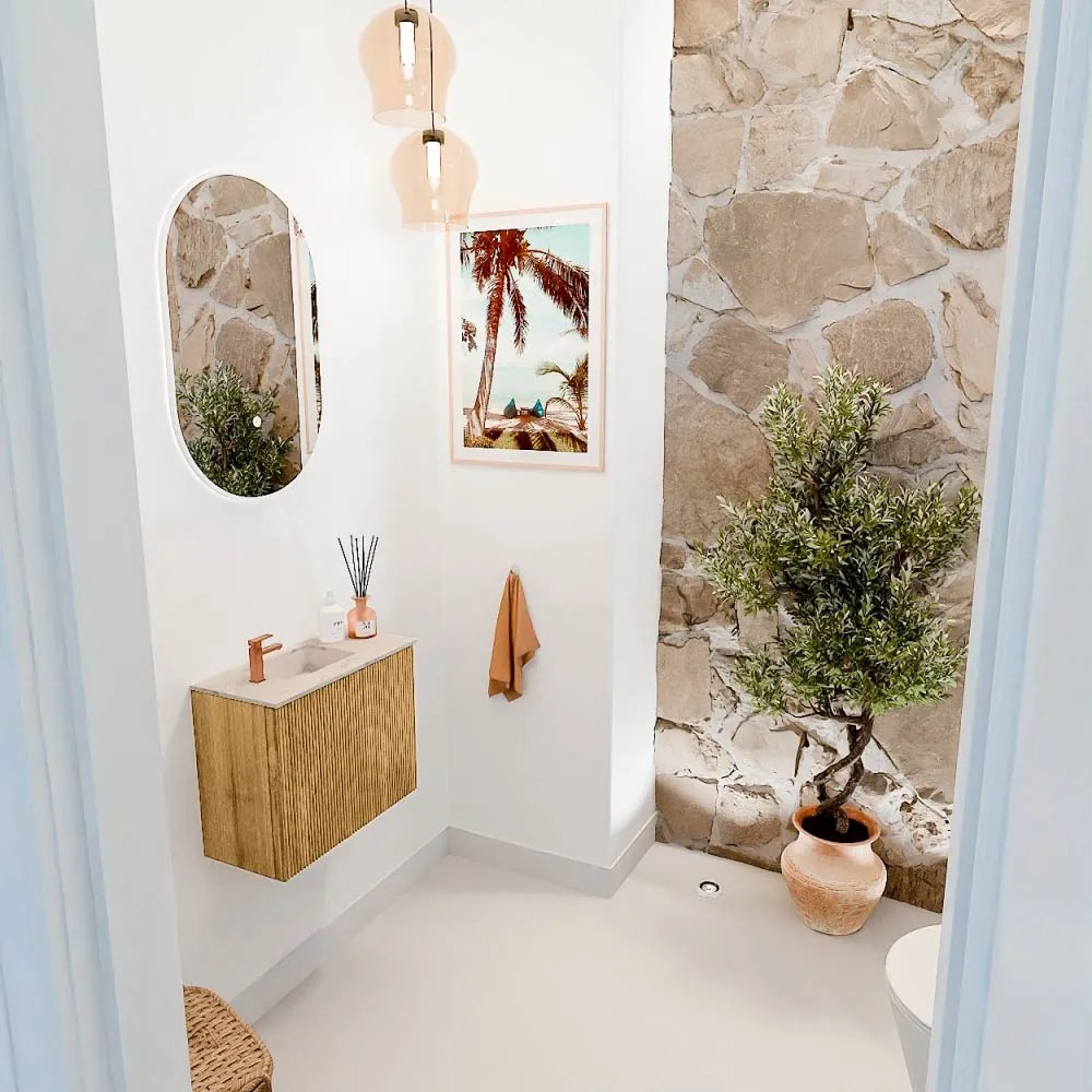Mondiaz Joya DLux 50cm toiletmeubel oak met wastafel faye links 1 kraangat frappe