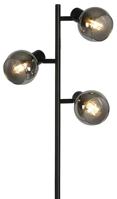 Art Deco vloerlamp zwart 3-lichts met smoke glas - Vidro Art Deco E14 Binnenverlichting Lamp