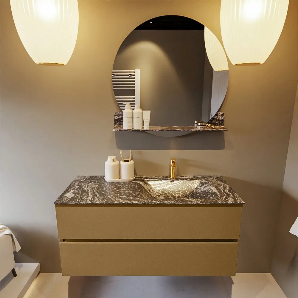 Mondiaz Vica DLux badmeubel 110cm oro 2 lades met wastafel lava rechts 1 kraangat