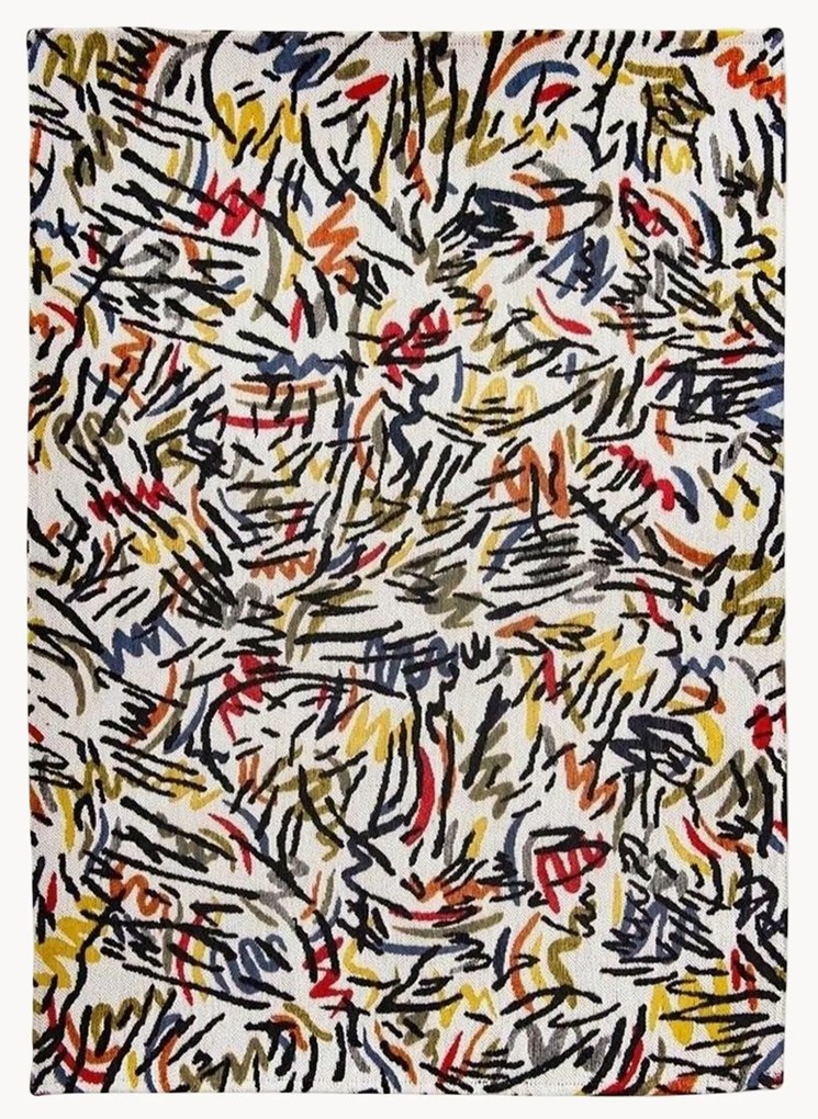 Platgeweven jacquard vloerkleed Graffito