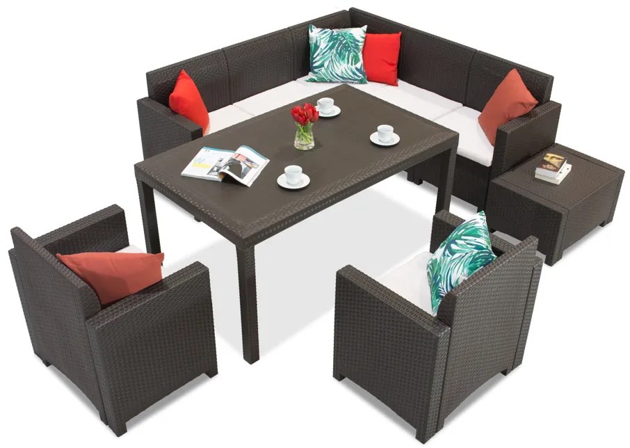 Technorattan set met hoek- en fauteuils Nebraska Comida 7 bruin Bica