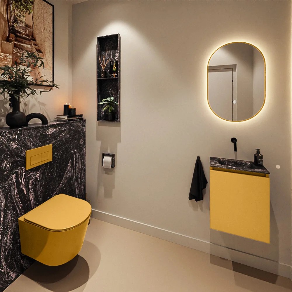 Mondiaz Ture DLux toiletmeubel 40cm ocher met wastafel lava midden zonder kraangat