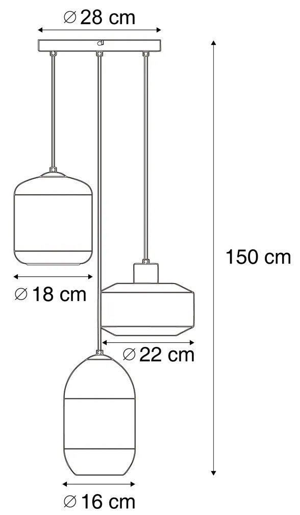 Moderne hanglamp zwart met amber glas 3-lichts - Sheena