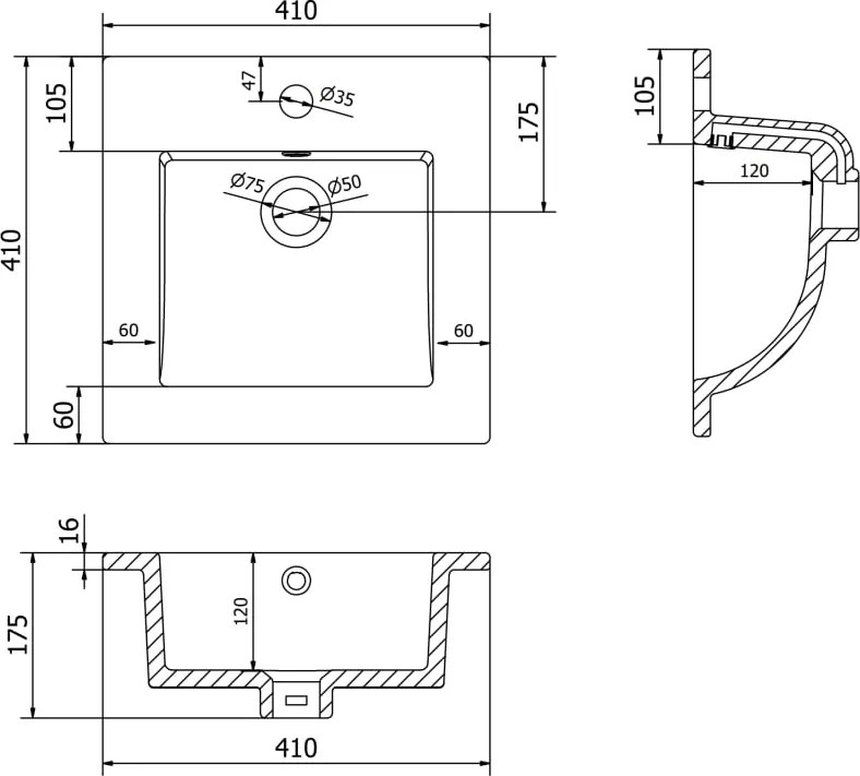 Mexen Atena inbouw wastafel 41 x 41 cm, wit - 25014100