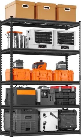 VEVOR Opslagstelling, 1134 kg, 5-laags zware garagestelling, 457,2 x 1219,2 x 1828,8 mm, verstelbare garagestelling voor industriële stellingen, kelderstelling, voor keuken, magazijn, kelder, zwart
