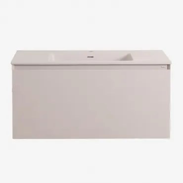 Macrae Zwevend Houten Badkamermeubelset Met Geïntegreerde Wastafel Beige – Linnen & Spiegelloze & Zonder Kraan & ↔︎ 100 Cm - Sklum