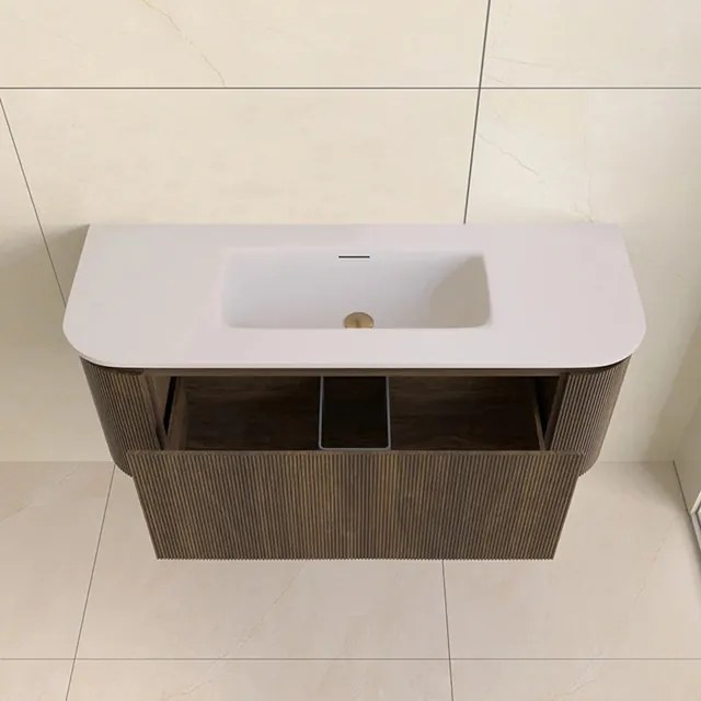 Lambini Designs Eleganza rond badmeubel 120cm dark walnut met ribbelfront en wastafel zonder kraangat