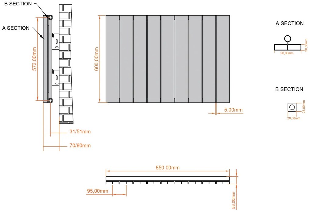 Eastbrook Charlton radiator 85x60cm aluminium 890W antraciet