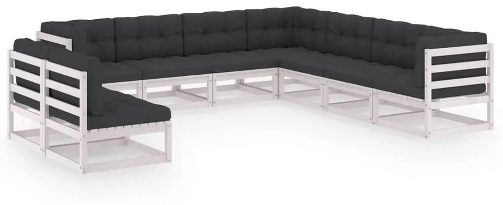 vidaXL 9-delige Loungeset met kussens massief grenenhout wit