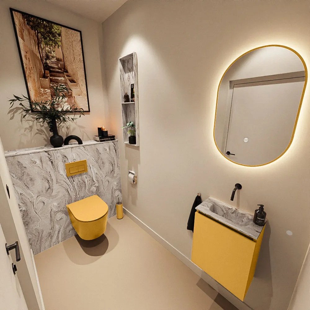 Mondiaz Ture DLux toiletmeubel 40cm ocher met wastafel glace midden zonder kraangat