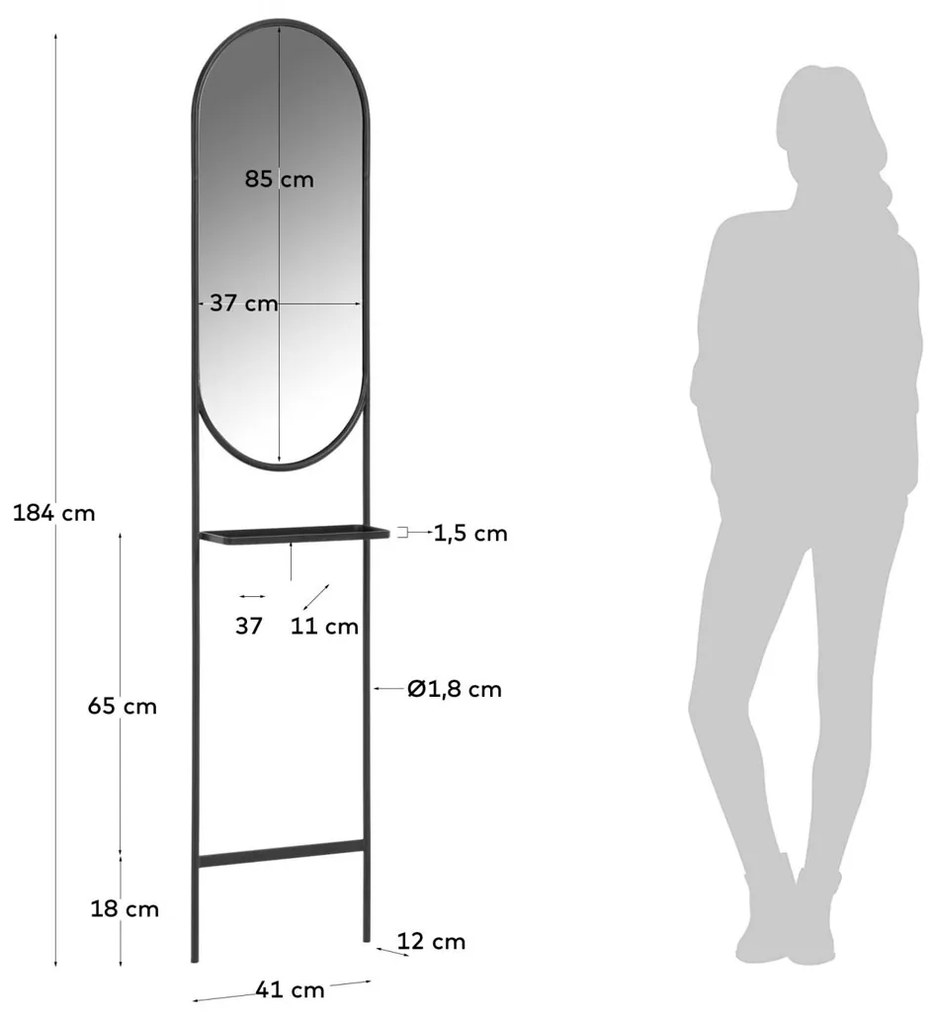 Kave Home Zelma Ovale Leun Spiegel Met Plankje - 41x184cm