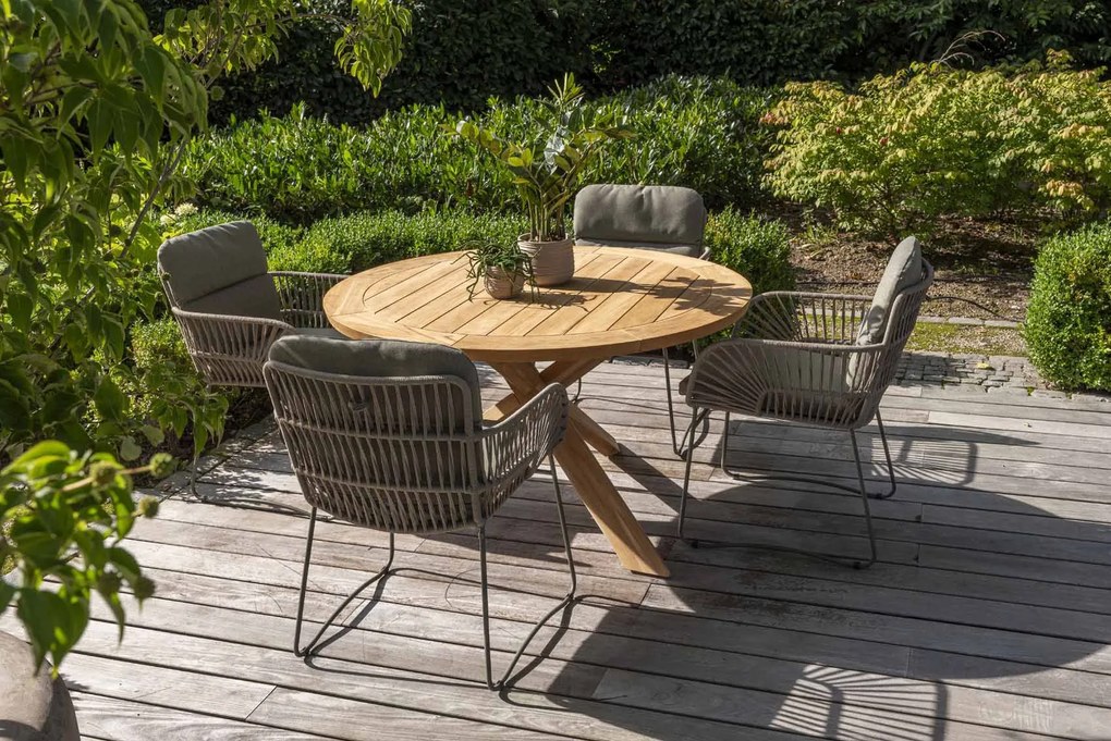 4 Seasons Outdoor Murcia tuinset olijfgroen met teak Prado tafel Ø 130 cm  Tuinset    groen weerbestendig