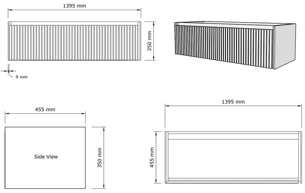 Gliss Design Timotheus badmeubel met ribbelfront 140cm ash gray met glans witte wastafel Lako