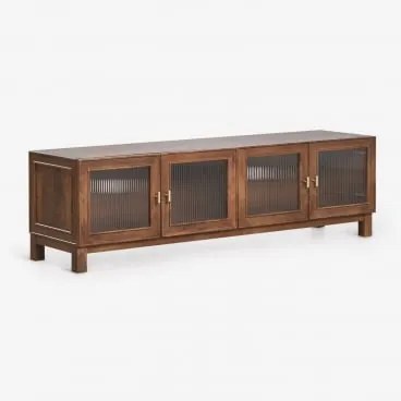 Tv-meubel 170x45 Cm Van Mangohout En Glas Ildara ↔︎ 170 Cm & Goudkleurig - Donker Mangohout - Sklum