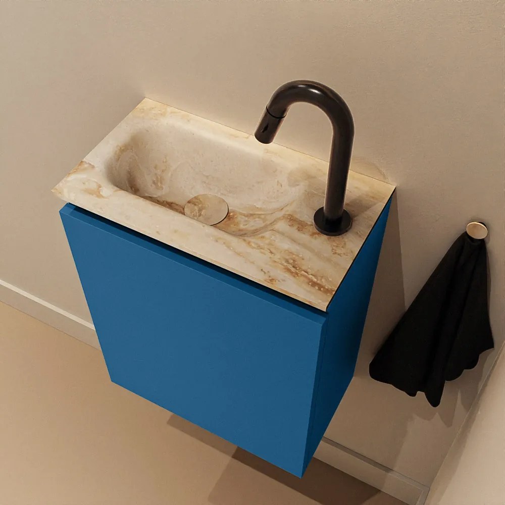 Mondiaz Ture DLux toiletmeubel 40cm jeans met wastafel frappe links met kraangat