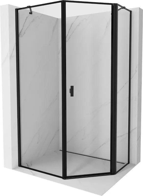 Mexen Mist vijfhoekige asymmetrische douchecabine, klapdeur rechts 80 x 100 cm, zwart frame, zwart - 8A8-080-100-70-70-P