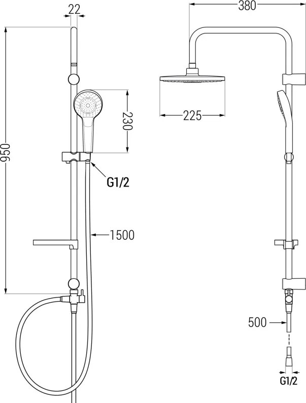 Mexen Slim Erik opbouw doucheset met regendouche en thermostatische douchekraan, chroom - 77105205-00