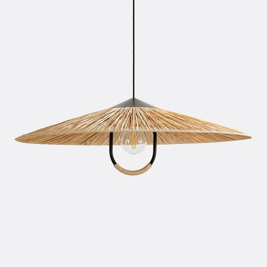 Hanglamp in ijzermetaal en raffia, Super Tanguy