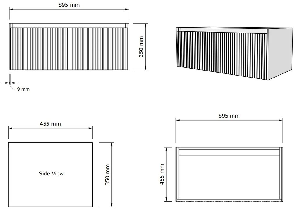 Gliss Design Timotheus badmeubel met ribbelfront 90cm black veneer met glans witte wastafel Lako