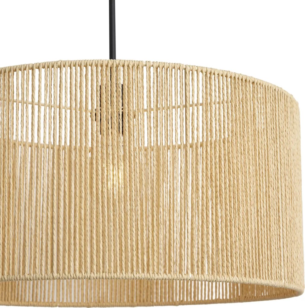 Hanglamp zwart met beige papieren touw kap 50/50/25 - Combi 1
