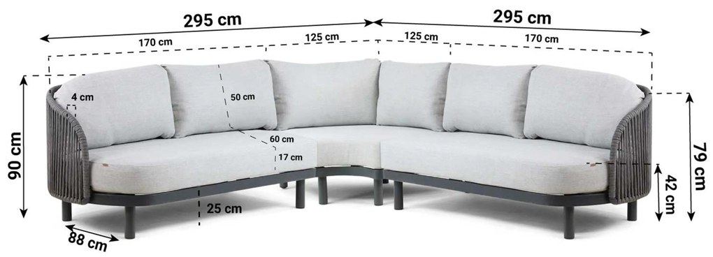 Hoek loungeset 5 personen Aluminium/rope Grijs  Santika Furniture Santika