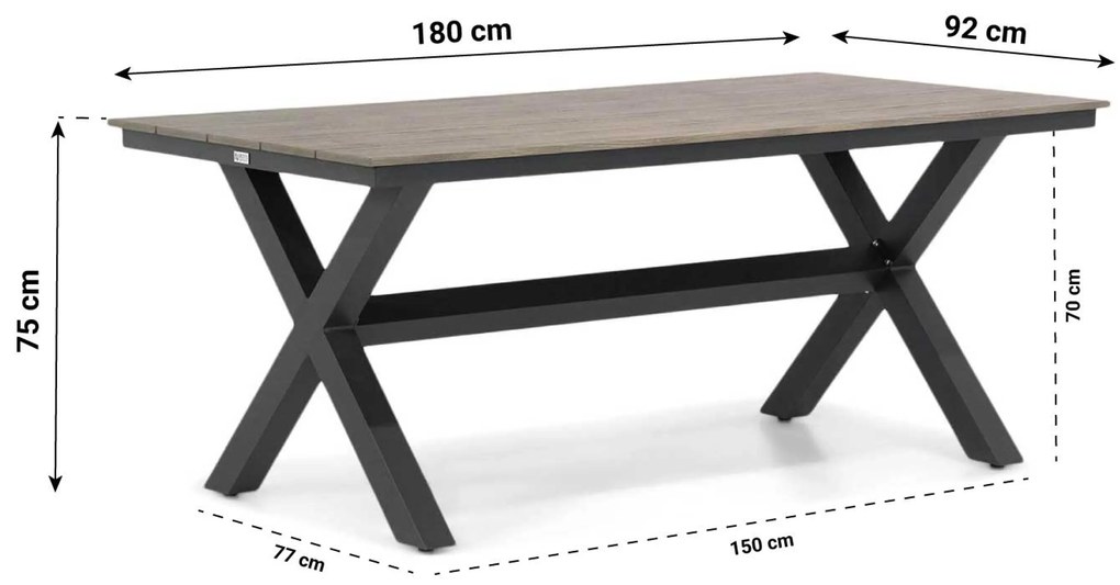 Tuinset 4 personen 180 cm Aluminium/textileen Grijs Lifestyle Garden Furniture Rome/Forest