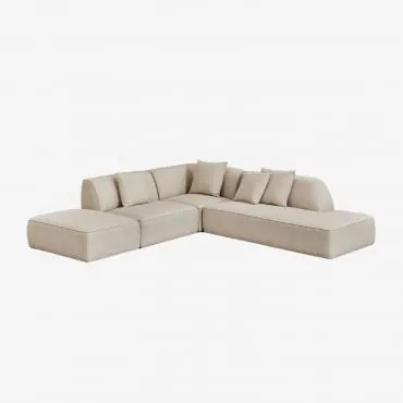 3-delige Modulaire Hoekbank Met Rechter Chaise Longue En Gestoffeerde Poef Cardea Bouclé Crèmebeige - Sklum