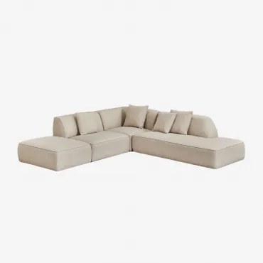 Cardea 3-delige Modulaire Hoekbank Met Chaise Longue Rechts En Gestoffeerde Poef Crèmebeige Boucléstof - Sklum