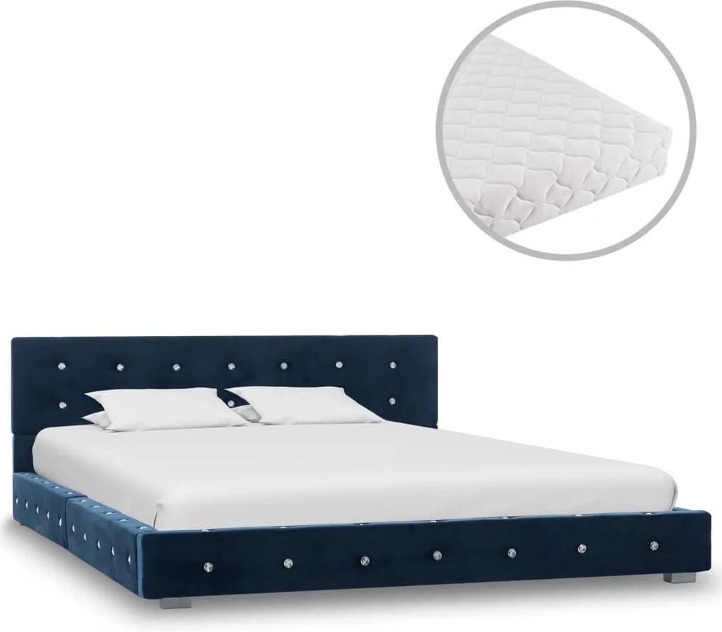 Bed met matras fluweel blauw 140x200 cm
