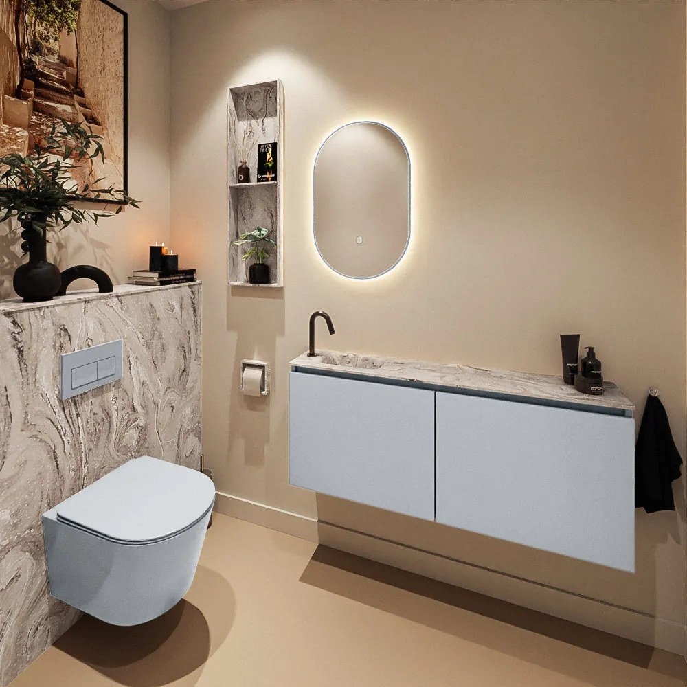 Mondiaz Ture DLux toiletmeubel 120cm clay met wastafel glace links met kraangat