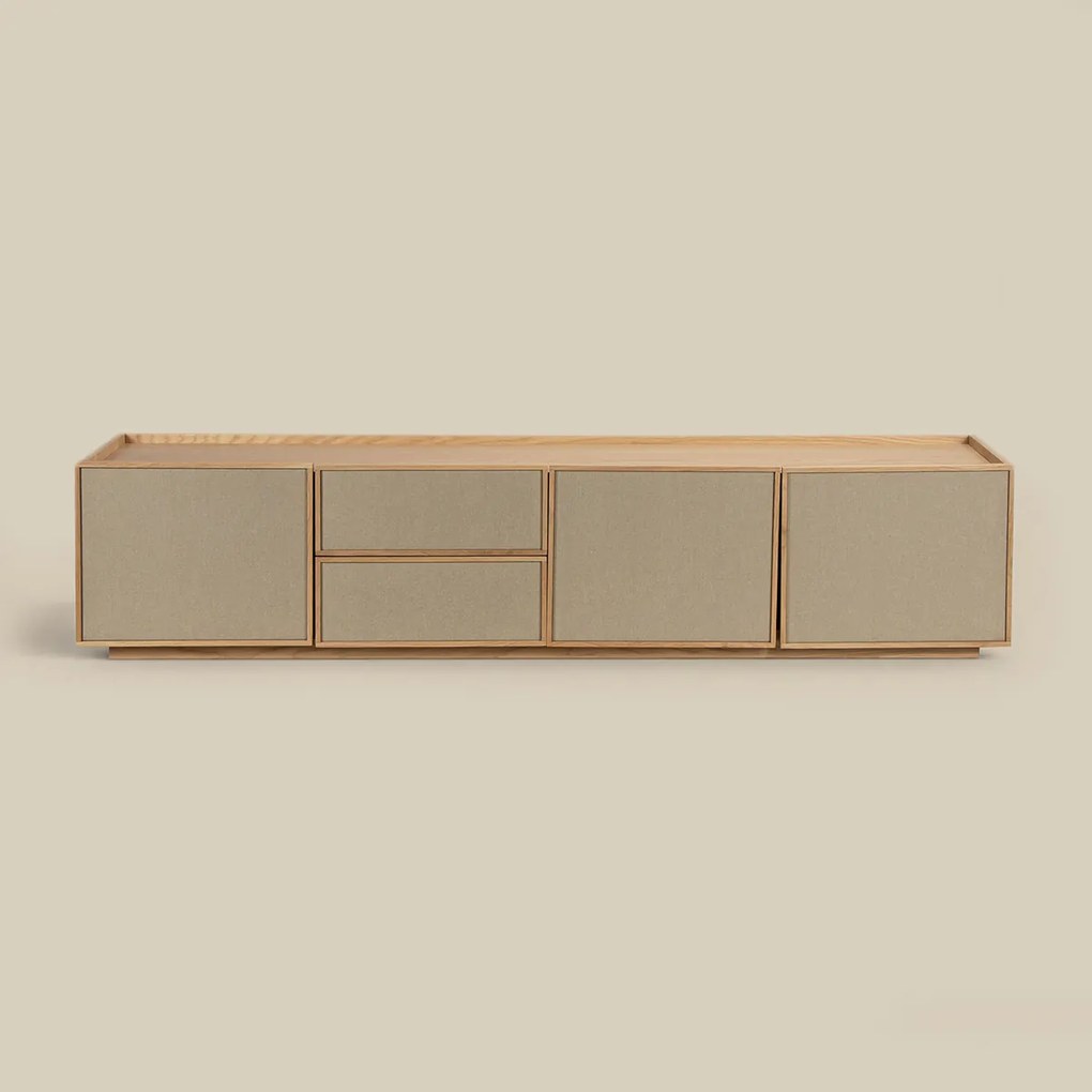 Eiken Tv-meubel Met Stoffen Deuren 180 Cm - 180x40x40cm.
