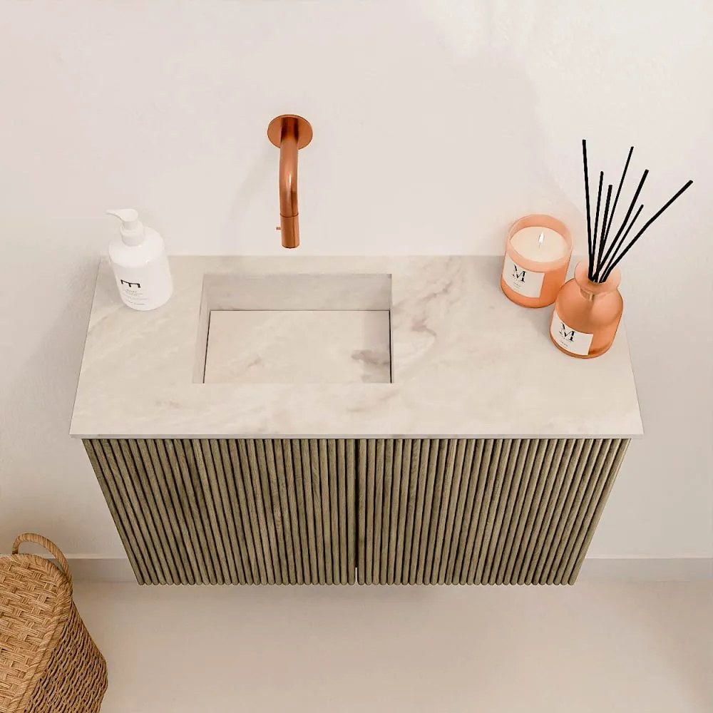 Mondiaz Joya DLux 60cm toiletmeubel dusk met wastafel faye links zonder kraangat frappe