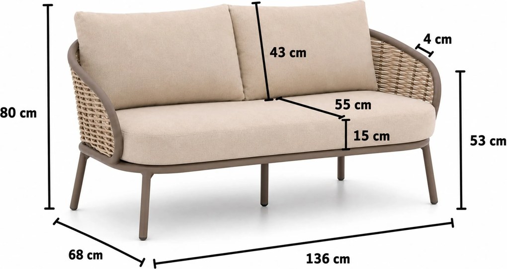 Stoel en Bank Loungeset 4 personen Aluminium Taupe Apple Bee Pine