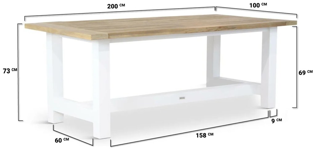 Tuinset 4 personen 200 cm Aluminium Wit Santika Furniture Soray