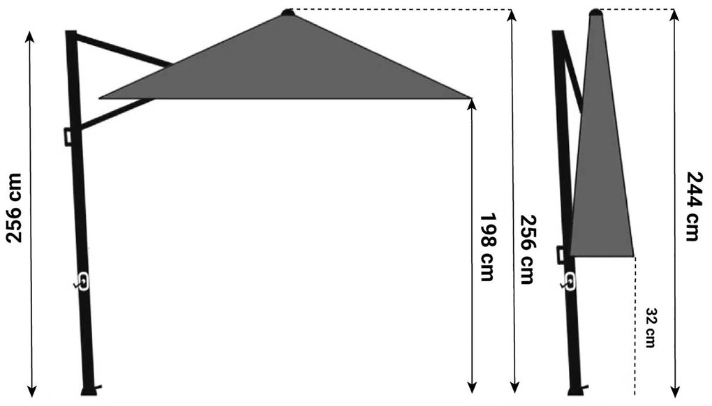 Zweefparasol 3x3m S2 Excellent (excl. voet) Grijs-antraciet Camello Luna LED