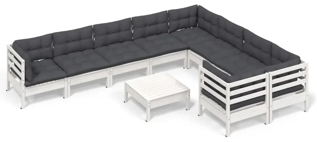 vidaXL 10-delige Loungeset met kussens grenenhout wit