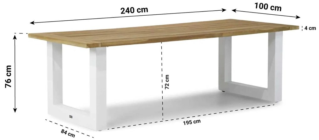 Dining Tuintafel rechthoekig wit 240 x 100 cm Aluminium/Teak Wit Talai