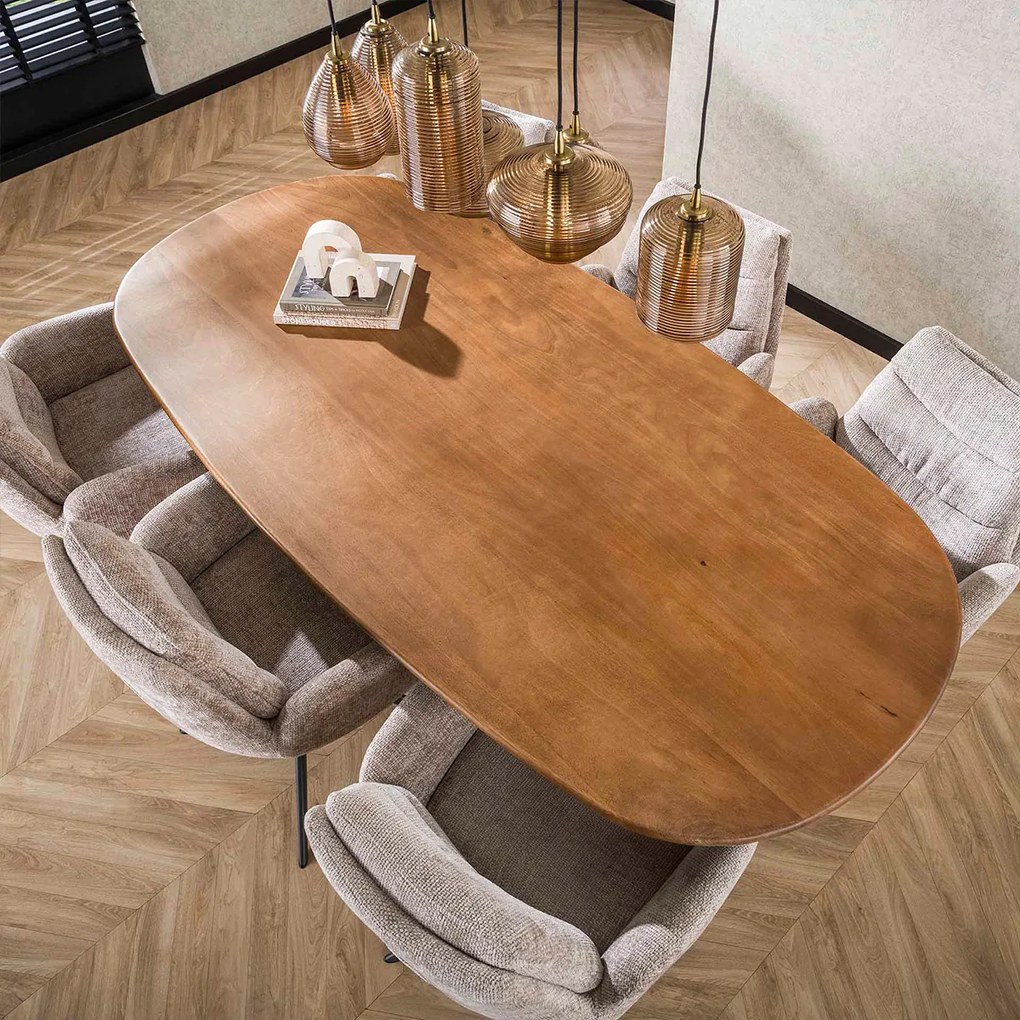 Ovale Eettafel Mangohout Zandkleur 215 Cm - 215 X 105cm.