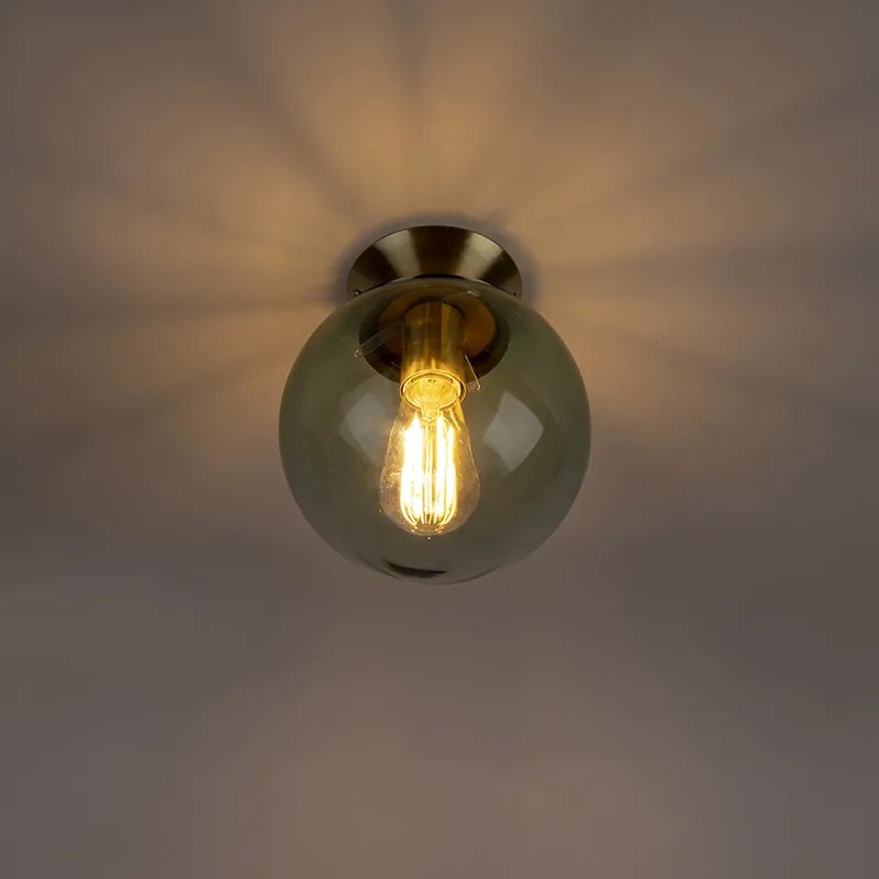 Art deco plafondlamp messing met groen glas - Pallon