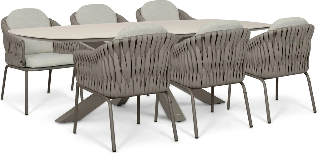 Tuinset 6 personen 240 cm Rope Taupe Santika Furniture Santika