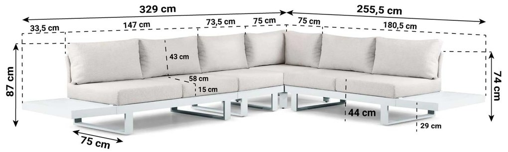 Hoek loungeset 6 personen Aluminium Wit  Lifestyle Garden Furniture Lorenzo