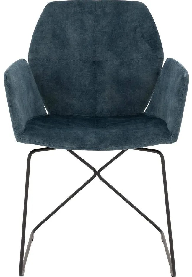 Goossens Excellent Eetkamerstoel Manzini blauw velvet stof met armleuning, modern design