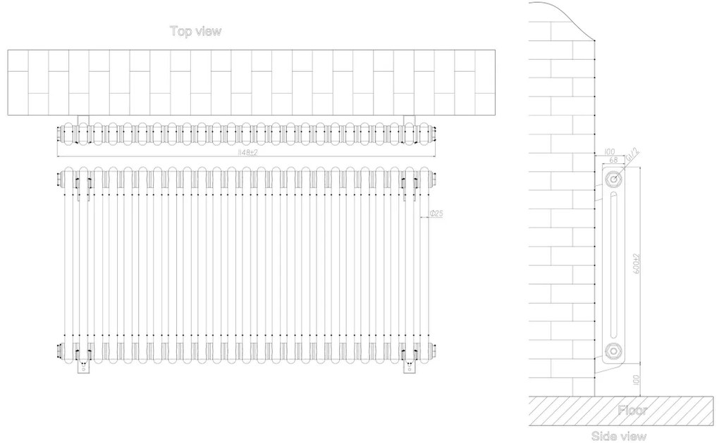 Eastbrook Rivassa 2 koloms radiator 115x60cm staal 1573W chroom