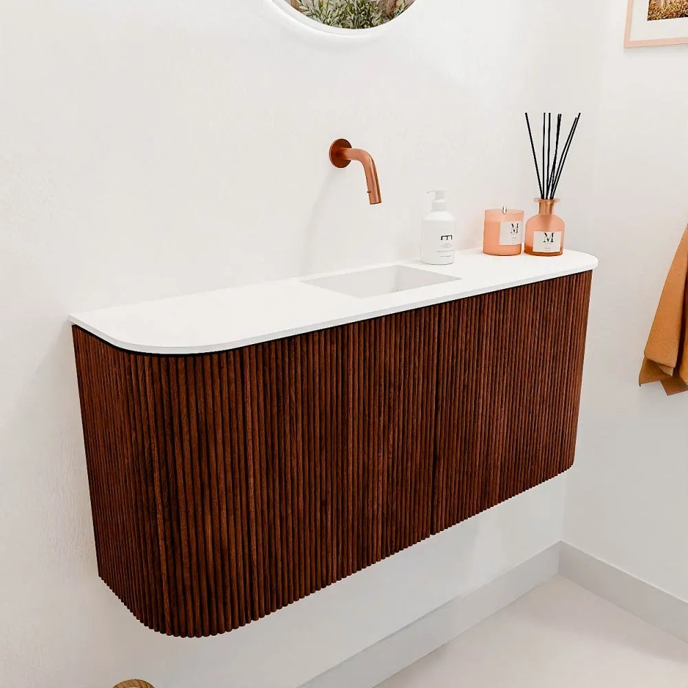 Mondiaz Joya 95cm toiletmeubel ronding links/rechts ruby met wastafel faye midden zonder kraangat talc
