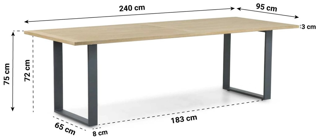 Dining Tuintafel Rechthoekige tuintafels/Rechthoekig 240 x 95 cm Aluminium/Teak Grijs Condor